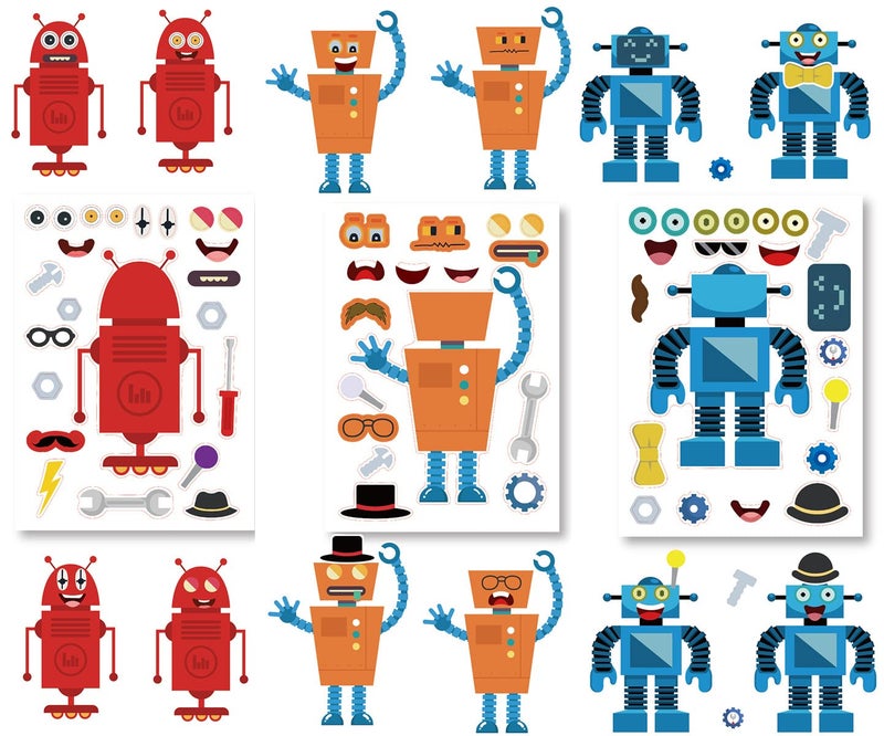 T-Antrix 24 Sheets Make Your Own Robot Stickers Make A Face Stickers for Kids Toddlers with Robots DIY Craft Stickers Kids Party Favor Supplies Crafts - Image 3